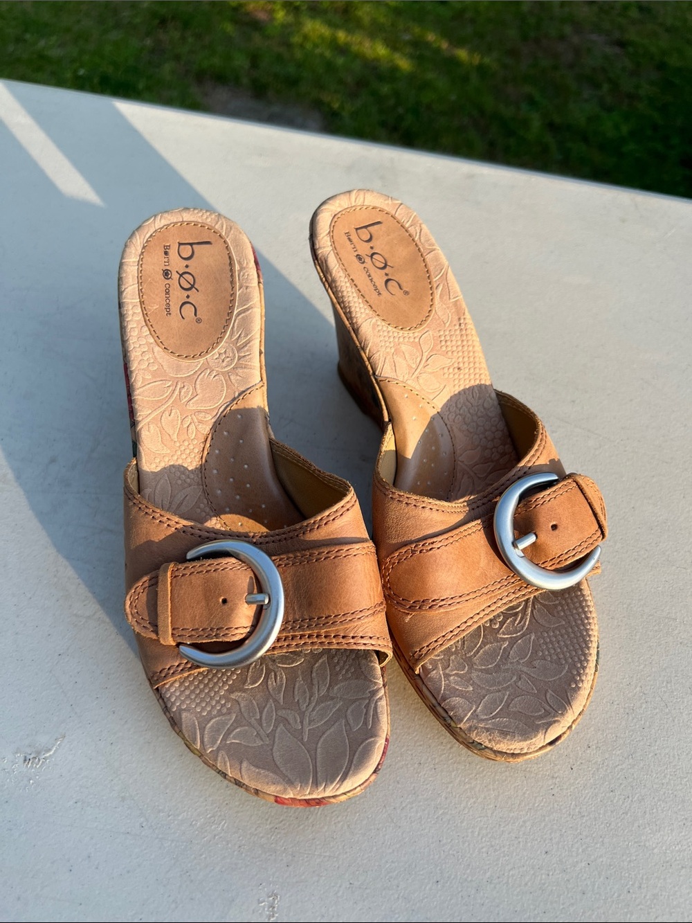 b.o.c. Women's Brown Slide Mules with Silver Buckle